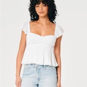 Hollister White Ruffle Sleeve Blouse size M